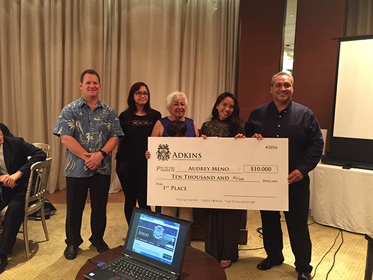 Freshman, Audrey Meno of Guam Community College takes the top prize in the 2016 Research Project Contest.