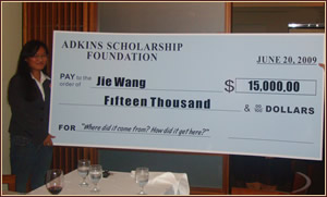 Jie Wang with $15,000 Scholarship Award